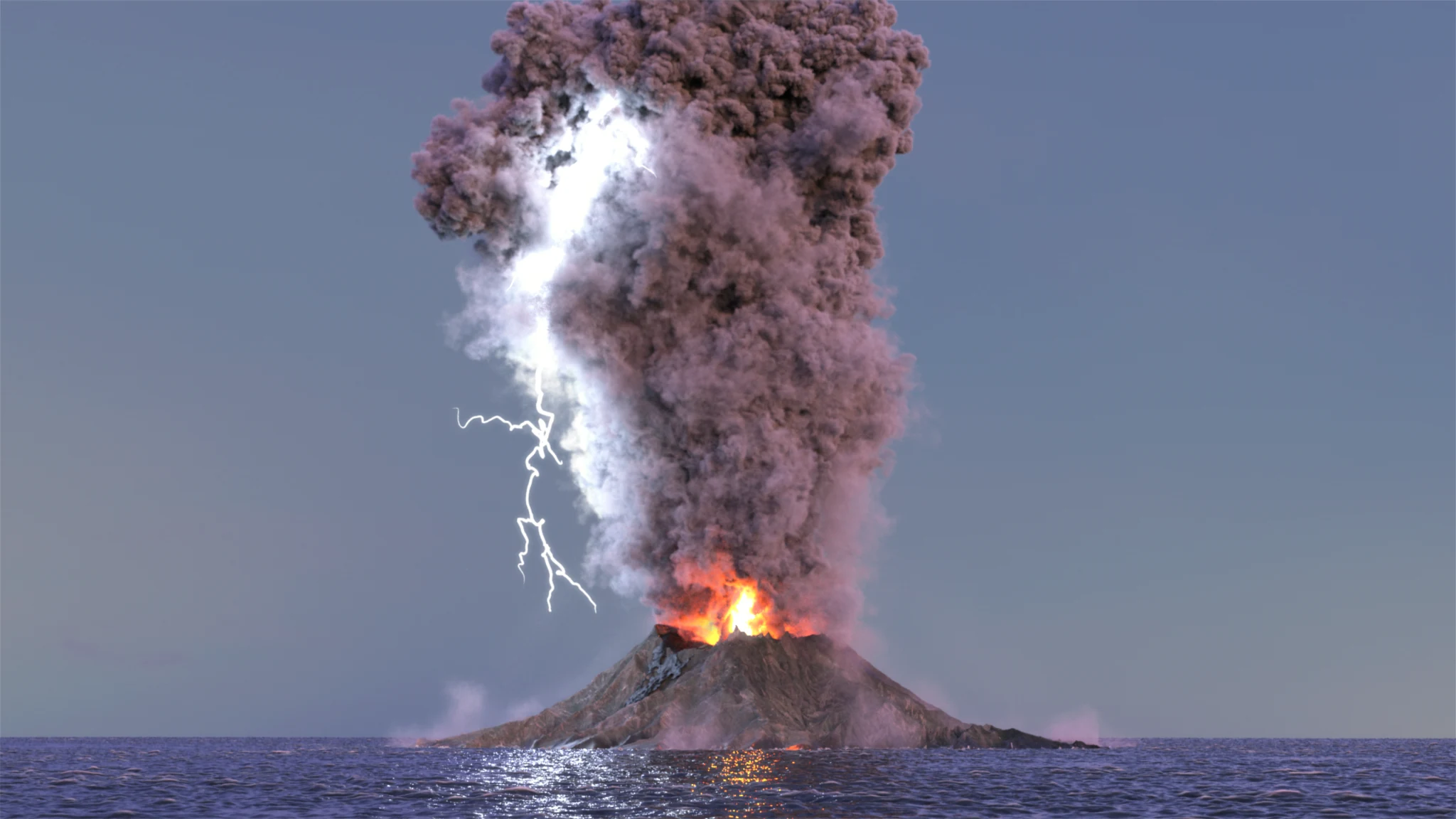 Full eruption dusk shot