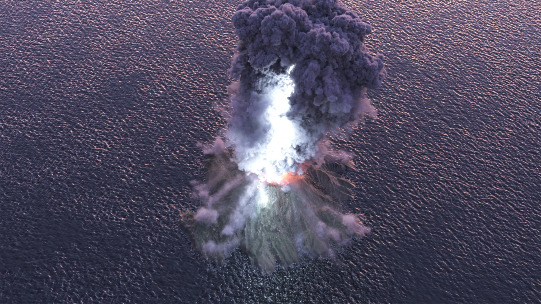 Lava crusting and temperature render