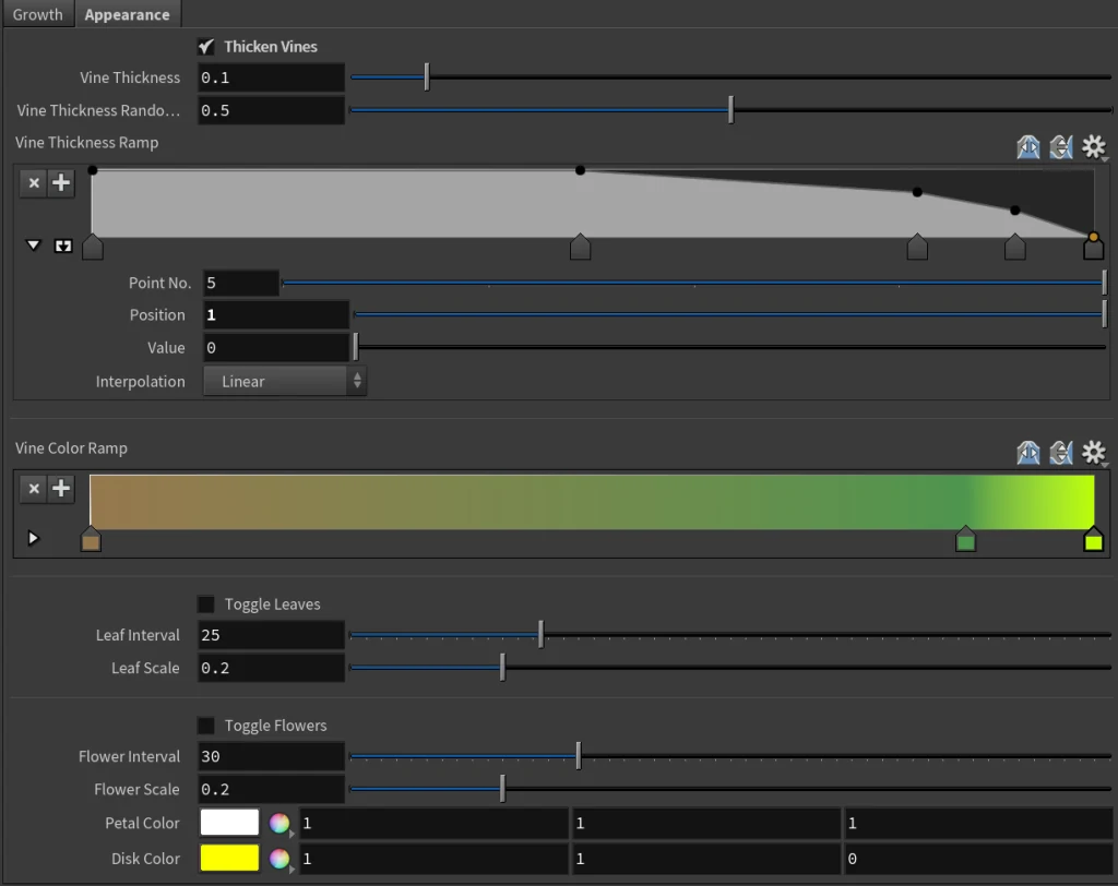 Appearance and Foliage Parameter UI